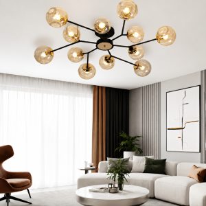 Đèn gắn trần phòng khách-bàn ăn hiện đại, chao thủy tinh DT-67