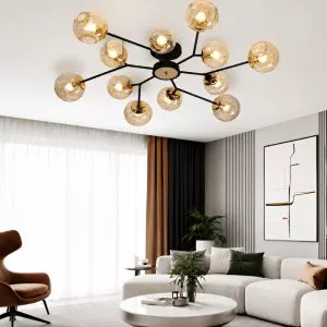Đèn gắn trần phòng khách-bàn ăn hiện đại, chao thủy tinh DT-67