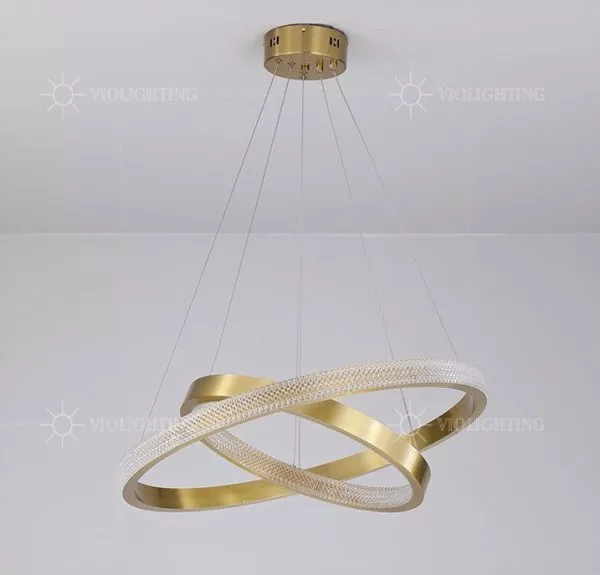 Đèn Gắn Trần Phòng Khách-Bàn Ăn Hiện Đại,2 Vòng Inox Vàng Phối Phale Dc146