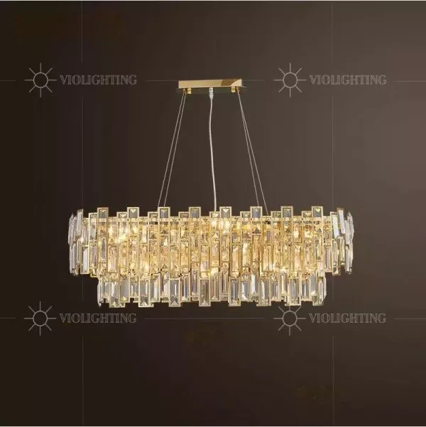 Đèn Gắn Trần Phòng Khách-Bàn Ăn Kiểu Ngang, Phale Phối Inox Si Vàng Cao Cấp Dc-1042