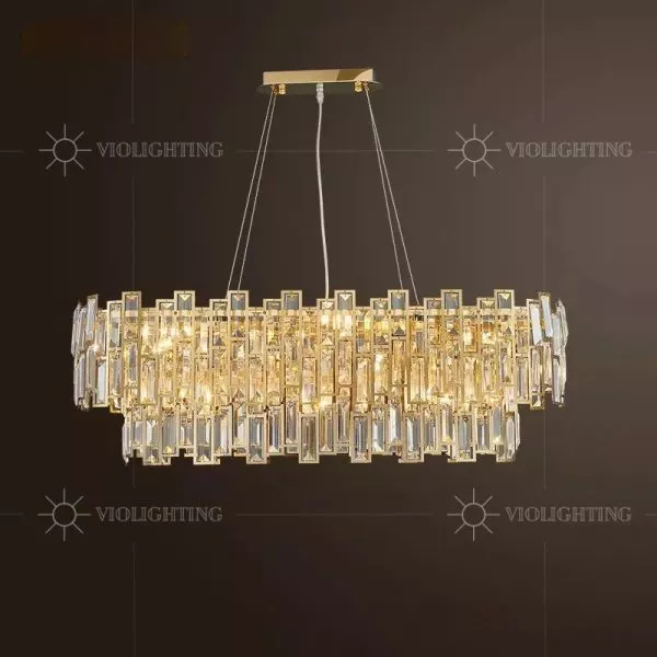 Đèn Gắn Trần Phòng Khách-Bàn Ăn Kiểu Ngang, Phale Phối Inox Si Vàng Cao Cấp Dc-1042