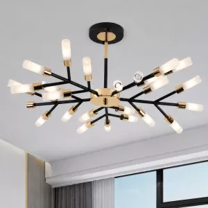 Đèn gắn trần phòng khách-bàn ăn, kim loại phối ống thủy tinh nghệ thuật DT-62
