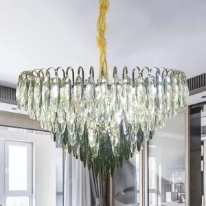 Đèn chùm phale cao cấp, thiết kế tròn, phale hình lá phối màu khói DC-1049