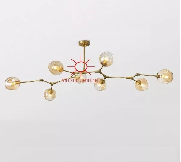 Đèn Gắn Trần Thanh Ngang Bắc Âu 8 Chao Thủy Tinh Dc-156