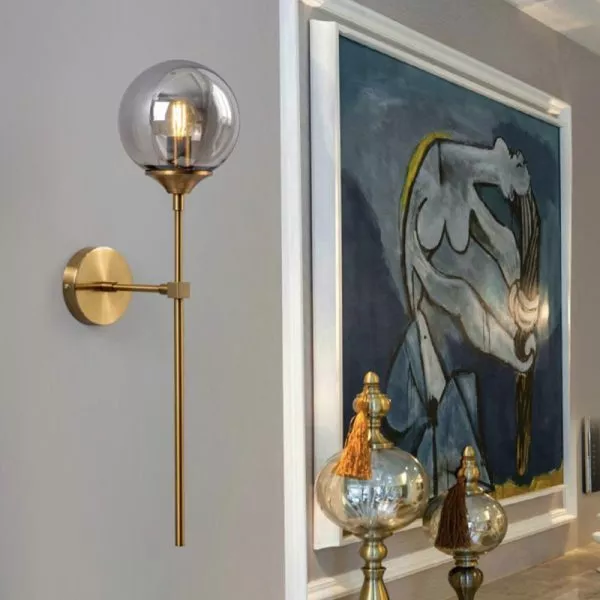 Đèn Gắn Tường Decor, Chao Thủy Tinh Khói Phối Kim Loại Nghệ Thuật Vdc-589