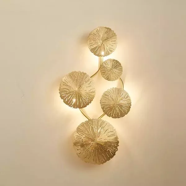 Đèn Gắn Tường Decor, Kim Loại Si Vàng Đồng, Thiết Kế Kiểu Lá Sen Vdc-614