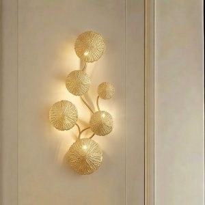 Đèn gắn tường decor, kim loại si vàng đồng, thiết kế kiểu lá sen VDC-615