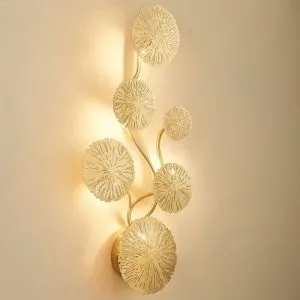 Đèn gắn tường decor, kim loại si vàng đồng, thiết kế kiểu lá sen VDC-615