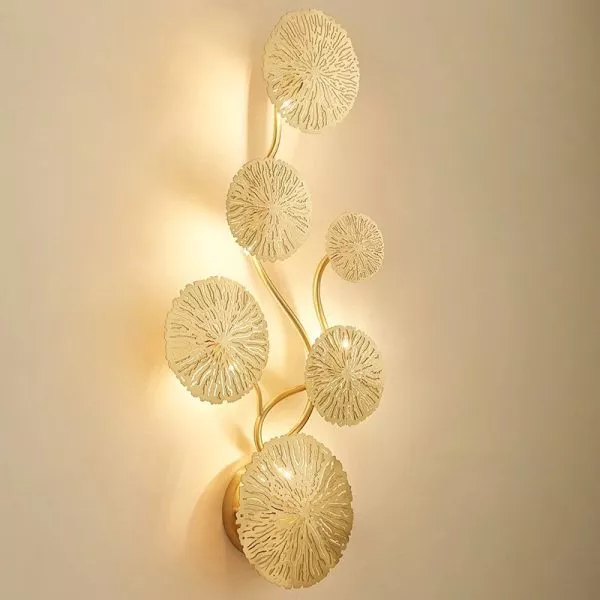 Đèn Gắn Tường Decor, Kim Loại Si Vàng Đồng, Thiết Kế Kiểu Lá Sen Vdc-615
