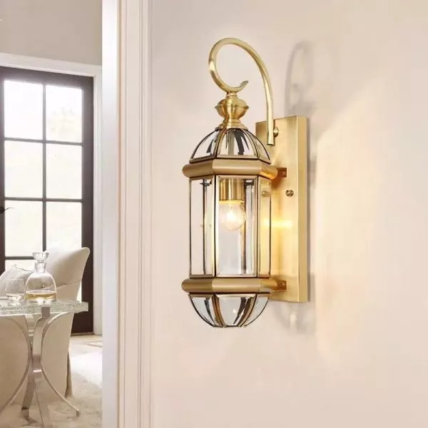 Đèn Gắn Tường Ngoài Trời, Kim Loại Đồng Phối Kính Trong Vd-103
