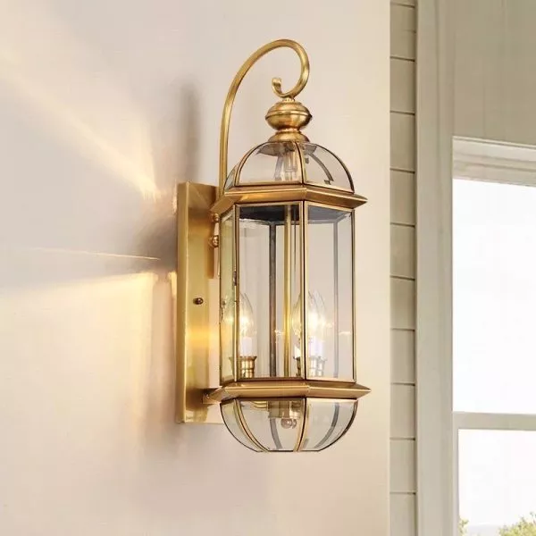 Đèn Gắn Tường Ngoài Trời, Kim Loại Đồng Phối Kính Trong Vd-104