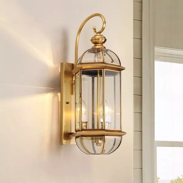 Đèn Gắn Tường Ngoài Trời, Kim Loại Đồng Phối Kính Trong Vd-104