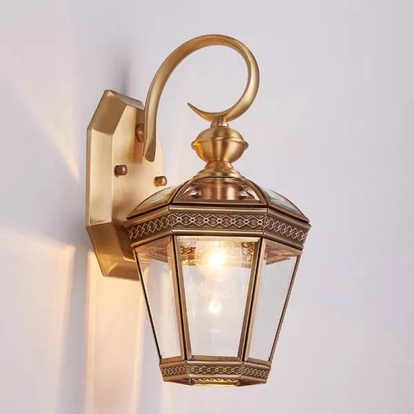 Đèn Gắn Tường Ngoài Trời, Kim Loại Đồng Phối Kính Trong Vd-112