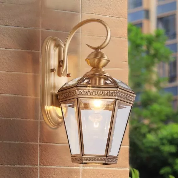 Đèn Gắn Tường Ngoài Trời, Kim Loại Đồng Phối Kính Trong Vd-112