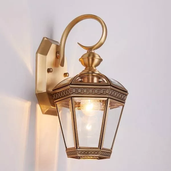 Đèn Gắn Tường Ngoài Trời, Kim Loại Đồng Phối Kính Trong Vd-112