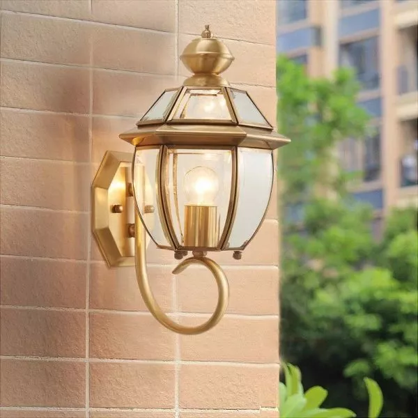 Đèn Gắn Tường Ngoài Trời, Kim Loại Đồng Phối Kính Trong Vd-114
