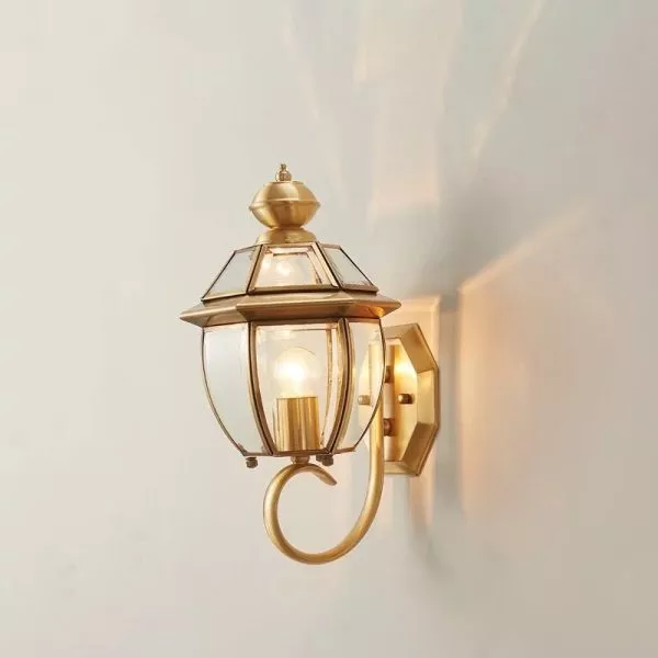Đèn Gắn Tường Ngoài Trời, Kim Loại Đồng Phối Kính Trong Vd-114