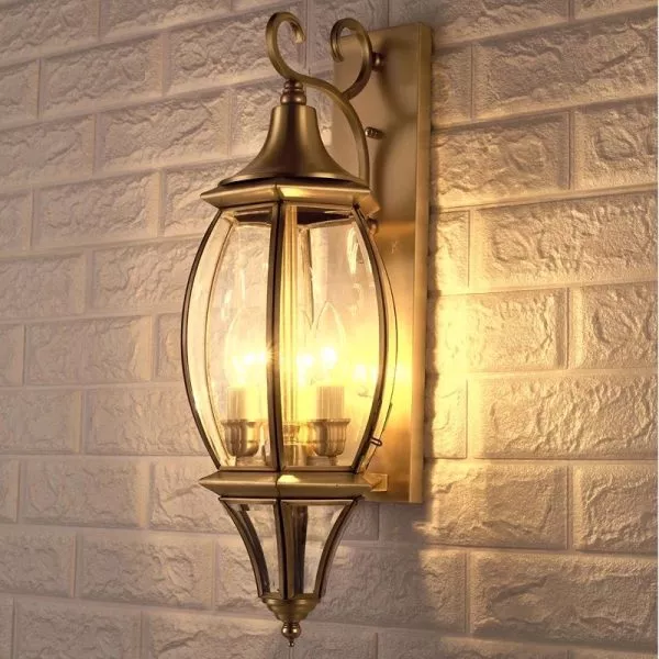 Đèn Gắn Tường Ngoài Trời, Kim Loại Đồng Phối Kính Trong Vd-118