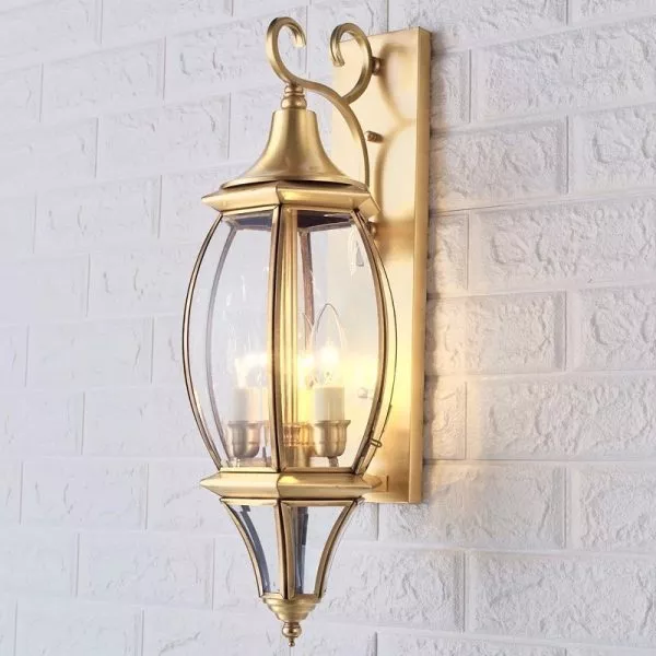 Đèn Gắn Tường Ngoài Trời, Kim Loại Đồng Phối Kính Trong Vd-118