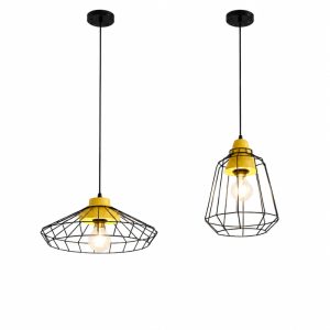 Đèn thả lồng lưới sắt đui giả gỗ TDC-308