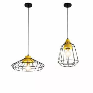 Đèn thả lồng lưới sắt đui giả gỗ TDC-308
