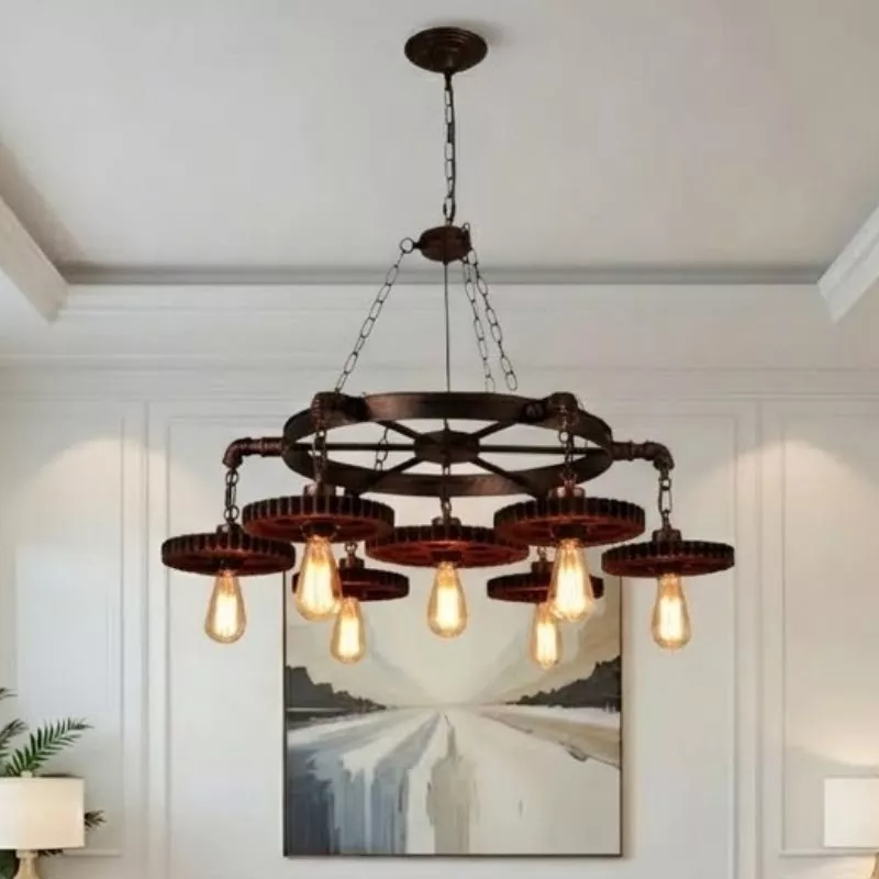 Đèn thả decor - phong cách cơ khí, thiết bánh răng gỗ độc đáo TDC-112