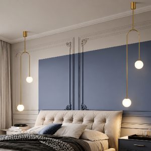 Đèn thả decor – phong cách moonlight, khung kim loại si vàng đồng, treo đứng TDC-154