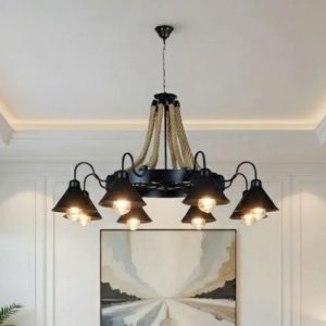 Đèn thả decor – phong cách Retro, khung kim loại treo dây thừng nghệ thuật TDC-106