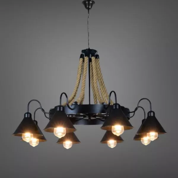 Đèn Thả Decor - Phong Cách Retro, Khung Kim Loại Treo Dây Thừng Nghệ Thuật Tdc-106