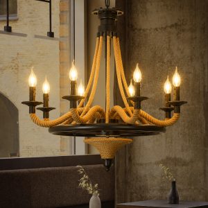 Đèn thả decor – phong cách Retro, khung kim loại treo dây thừng nghệ thuật TDC-111