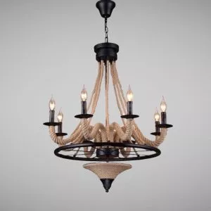 Đèn thả decor – phong cách Retro, khung kim loại treo dây thừng nghệ thuật TDC-111