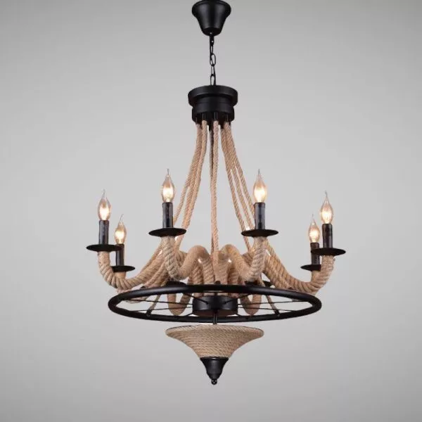 Đèn Thả Decor - Phong Cách Retro, Khung Kim Loại Treo Dây Thừng Nghệ Thuật Tdc-111