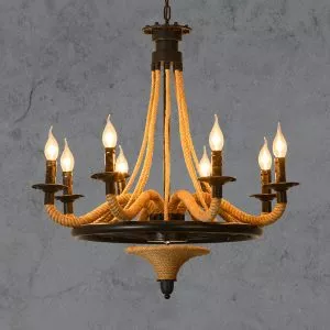 Đèn thả decor – phong cách Retro, khung kim loại treo dây thừng nghệ thuật TDC-111