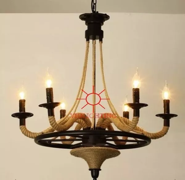 Đèn Thả Decor - Phong Cách Retro, Khung Kim Loại Treo Dây Thừng Nghệ Thuật Tdc-111