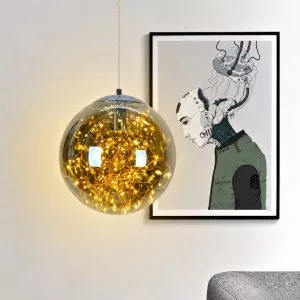 Đèn thả decor – quả cầu thủy tinh đom đóm, màu khói TDC-170