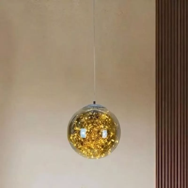 Đèn thả decor - quả cầu thủy tinh đom đóm, màu khói TDC-170