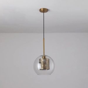 Đèn thả  quả cẩu thủy tinh, phối lồng sắt hình tổ ông TDC-184
