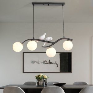 Đèn thả decor – thiết kế ngang, song điêu trắng phối quả cầu thủy tinh TDC-157
