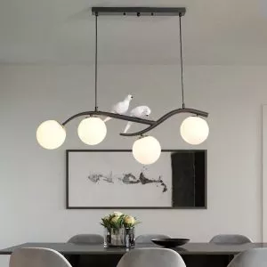 Đèn thả decor – thiết kế ngang, song điêu trắng phối quả cầu thủy tinh TDC-157