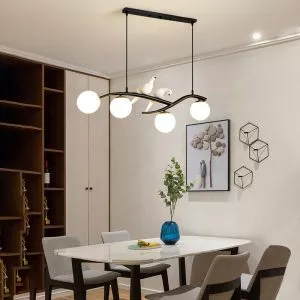 Đèn thả decor – thiết kế ngang, song điêu trắng phối quả cầu thủy tinh TDC-157