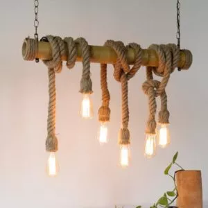Đèn thả decor – thiết kế ống tre ngang quấn dây thừng TDC-101