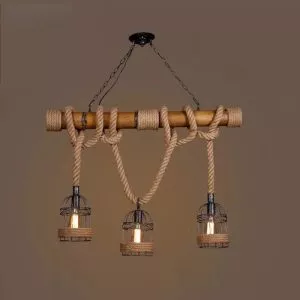 Đèn thả decor – thiết kế thanh gỗ ngang, treo dây thừng nghệ thuật TDC-107