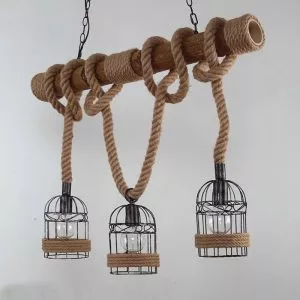 Đèn thả decor – thiết kế thanh gỗ ngang, treo dây thừng nghệ thuật TDC-107