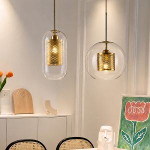 Đèn thả decor – thủy tinh hình trụ, phối lồng sắt cao cấp TDC-1840