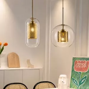 Đèn thả decor – thủy tinh hình trụ, phối lồng sắt cao cấp TDC-1840