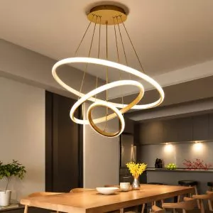 Đèn thả hiện đại, led 3 vòng, thân trắng, vàng cao cấp DT-47