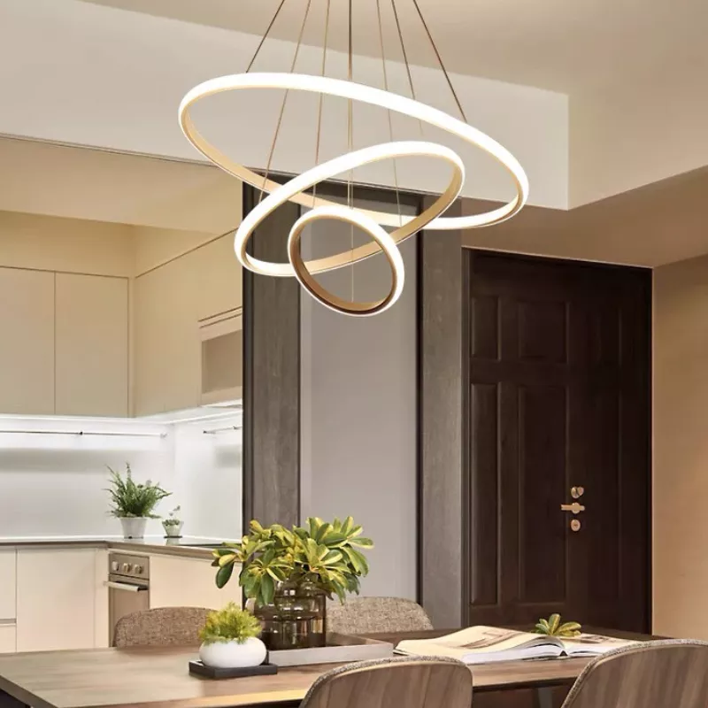 Đèn thả hiện đại, led 3 vòng, thân trắng, vàng cao cấp DT-47 - Hình ảnh 6