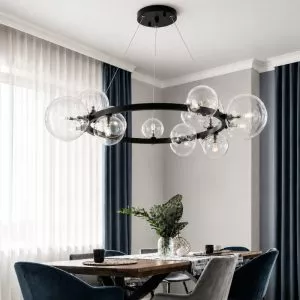 Đèn thả hiện đại – thiết kế vòng tròn, phối quả cầu thủy tinh tròn nghệ thuật DT-39