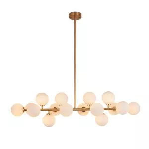 Đèn thả kiểu ngang, thân si vàng đồng, chao thủy tinh đục 16 Bóng DT-70