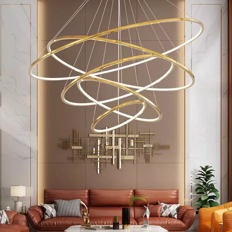 Đèn thả Led 5 vòng, thân inox vàng bóng DT-48 - Hình ảnh 5